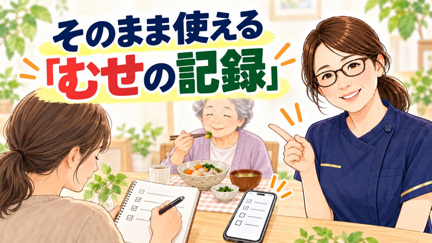 そのまま使えるむせの記録。気づいたことをメモに書き留める様子