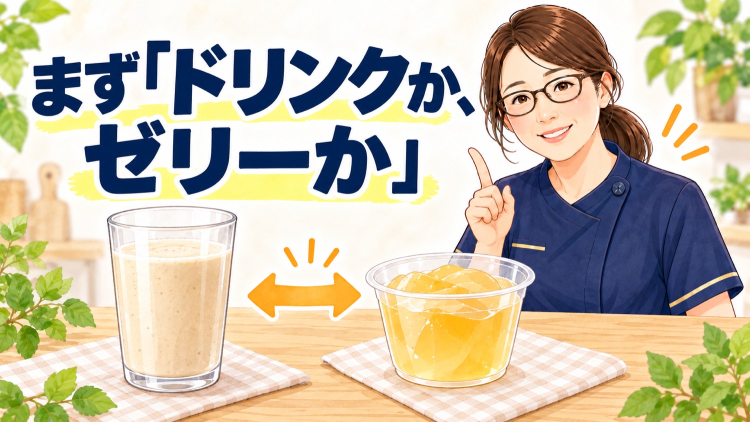 栄養補助食品はまずドリンクかゼリーかで選ぶことを示した図