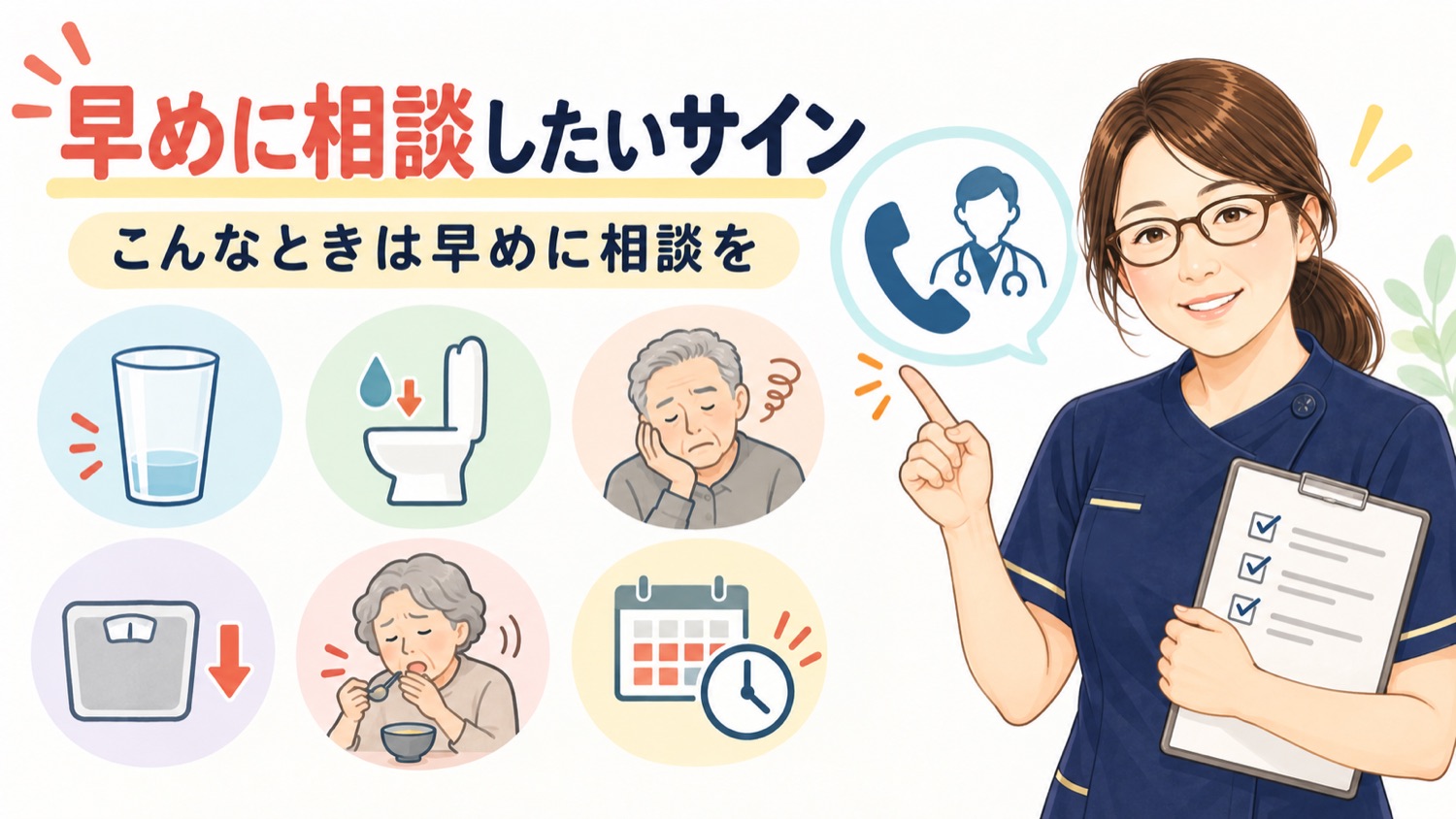 脱水や体重減少など早めに相談したいサインをまとめた図