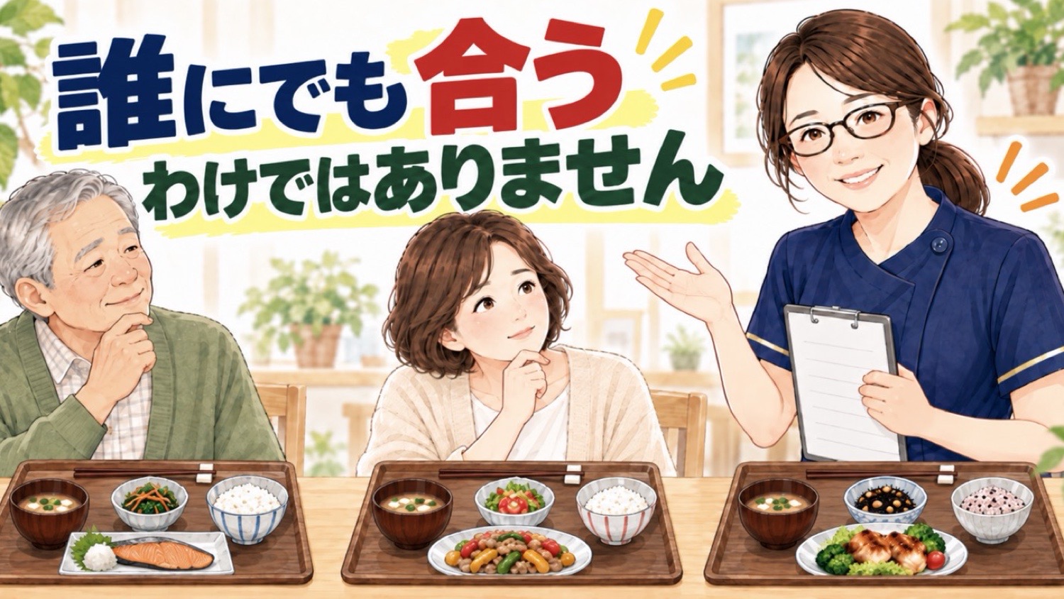 嚥下調整食は誰にでも合うわけではないことを示した図。食形態は人によって違う
