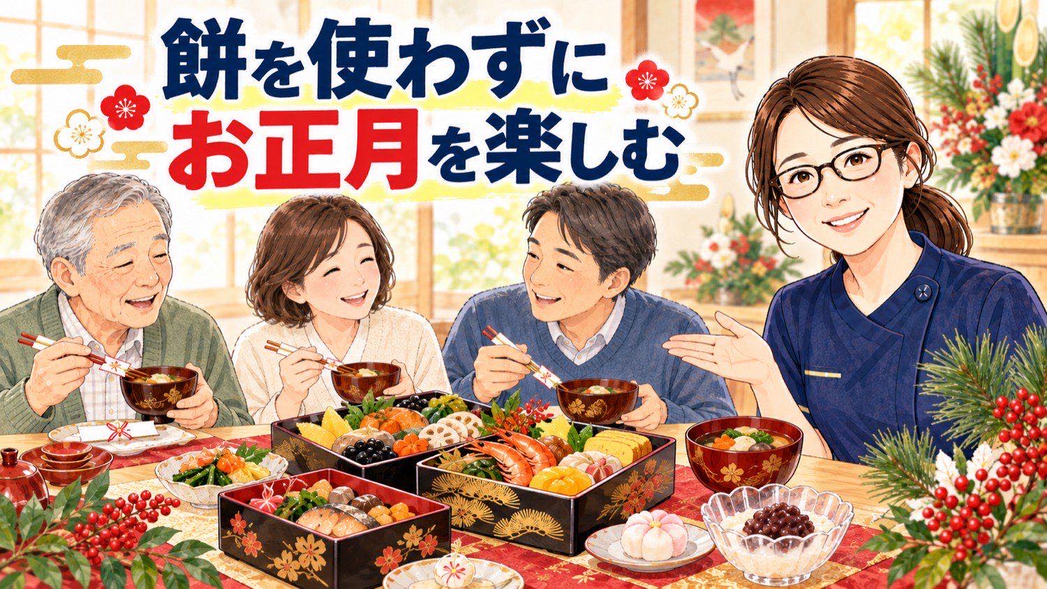 餅を使わずにお正月を楽しむ。重箱と祝い箸で彩られた正月の食卓