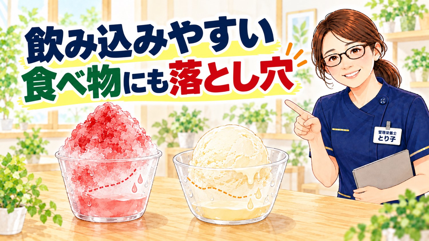 かき氷とアイスが器の中で溶けて、さらさらの液体になっている様子