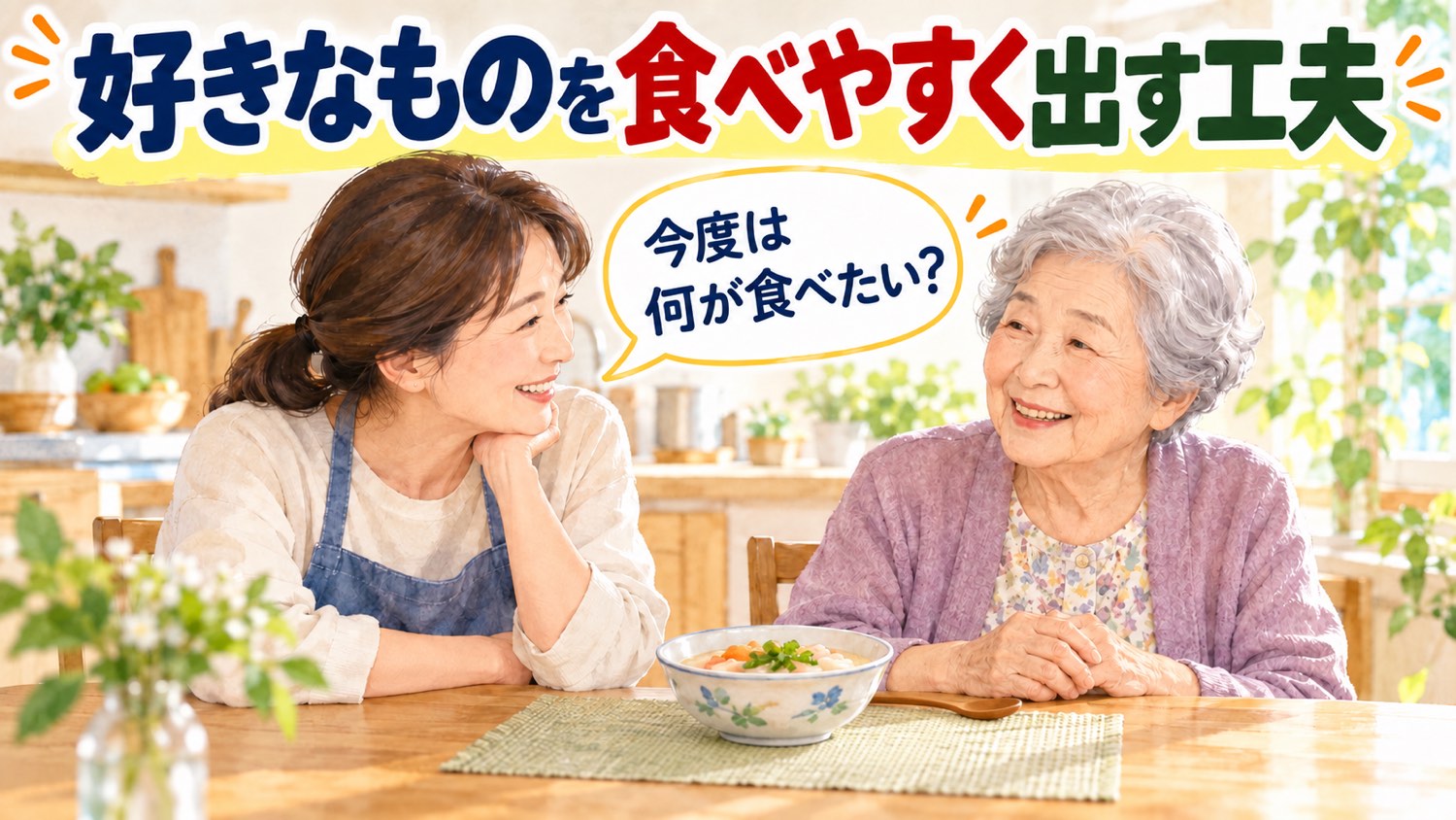 家族が親に今度は何が食べたいか聞いている場面
