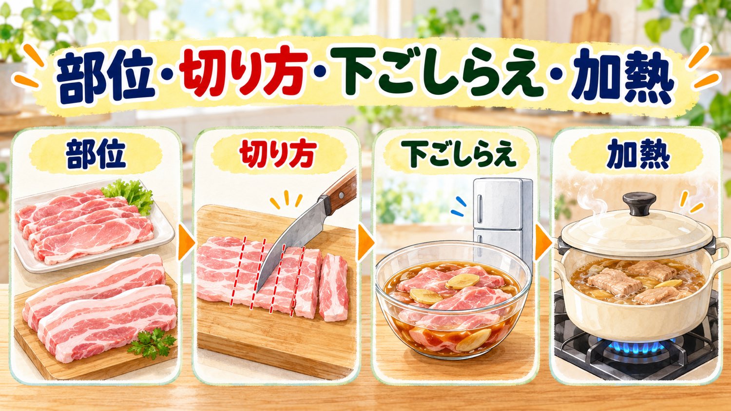 肉をやわらかくする部位・切り方・下ごしらえ・加熱の4つのポイント