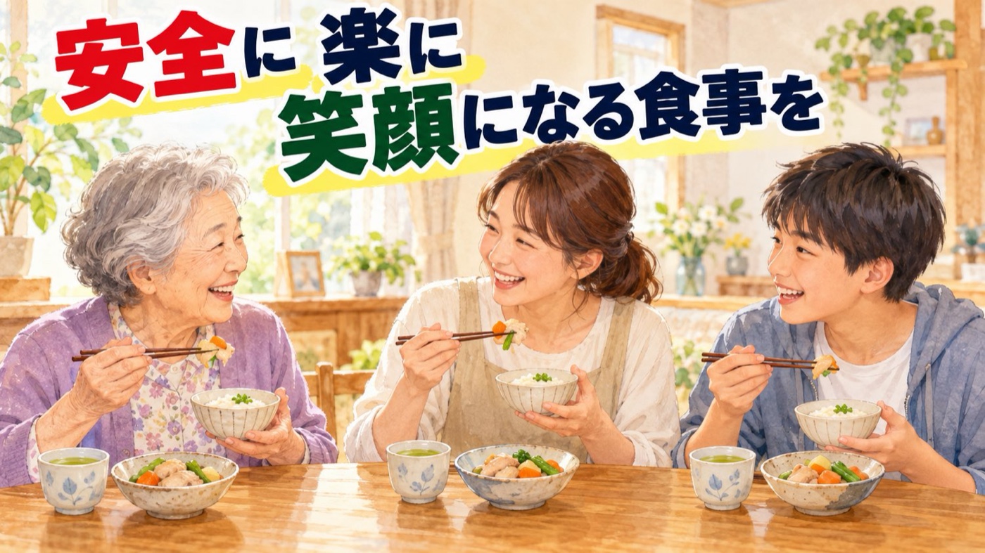 祖母・娘・孫が笑顔で食卓を囲む